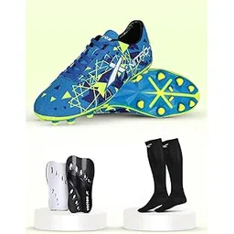Vector X Mens Nitro-X Synthetic Leather Upper|TPU Sole Football Soccer Shoes/Studs with Socks & Shinguard Combo Walking |Lace-Up|Comfortable Sports Footwear Shoe for Adult, Men & Boys
