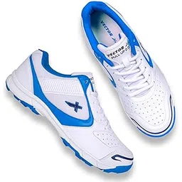 Vector X Pull up Cricket Shoes Synthetic Leather Upper/PVC Sole Studs for Men Velcro & Lace up | Lightweight & Durable Footwear| Ideal for Turf, Ground & Hard Surfaces (White-Orange, Size-10)