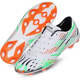 Vector X Python Football Shoe/Studs,Synthtic Leather Upper| Double Colored TPU Sole| Padded Footbed (White-Orange) Size-4