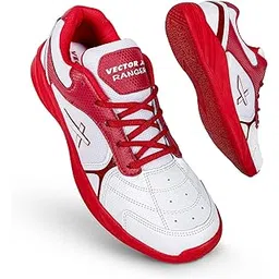 Vector X Ranger Badminton/Court Shoes Power Cusion Synthetic Mesh Upper|Crepe Rubber Outsole Lightweight & Comfort Shoe Best for Squash Table Tennis Volleyball Indoor Sports (Red Size-10)
