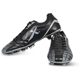 Vector X Speed Syntehtic Leather Upper Material Football Soccer Shoes| Lace-Up|Water Resistant|Synthetic Sole|Lightweight & Durable|for Men, Youth, Unisex (Black-Grey)