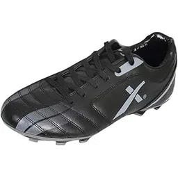 Vector X Speed Syntehtic Leather Upper Material Football Soccer Shoes| Lace-Up|Water Resistant|Synthetic Sole|Lightweight & Durable|for Men, Youth, Unisex (Black-Grey)
