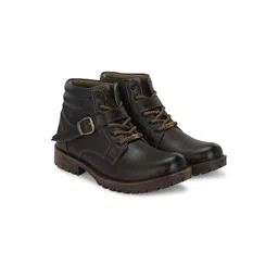 Vellinto Men Commander Buckle Detail Mid-Top Biker Boots