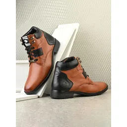 Vellinto Men Round-Toe Colourblocked Lace-Ups Biker Boots
