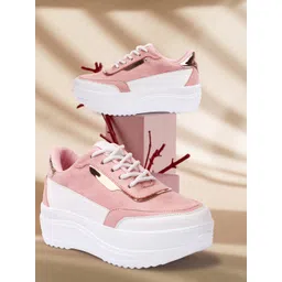 VENDOZ Women White and Pink Sneakers