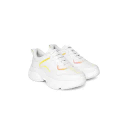 VENDOZ Women White & Yellow Colourblocked Sneakers