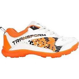 Vicky Transform Player Cricket Shoes Lightweight Sneakers with Anti Slip Sole Design Ideal for Running, Camping, Gyming (UK-5, Neon Orange/White)