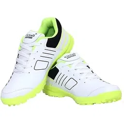 Victall Men's White and Neon Green Cricket Shoes, Lace-up Style