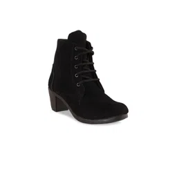 Walkfree Black Suede High-Top Wedge Heeled Boots