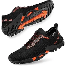 Water Hiking Shoes for Men Women Quick Dry River Beach Swim for Pool Lake Diving Surf Fishing, Black Orange, 11 Women/9.5 Men