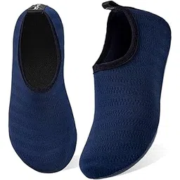 Water Shoes for Womens Mens Barefoot Quick-Dry Aqua Socks for Beach Swim Surf Yoga Exercise New Translucent Color Soles, Stripe/Navy, 5.5-6.5 Women/4.5-5.5 Men