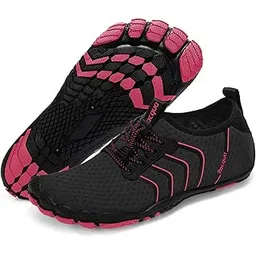 Water Shoes Quick Dry Barefoot Beach Aqua Sport Swim Surf Pool Hiking Diving Walking for Men Women, Wz116-black/Rose, 7.5 Women/6.5 Men