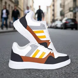 White Black Casual Shoes with Synthetic Upper, Lightweight & Comfortable Sneakers For Men