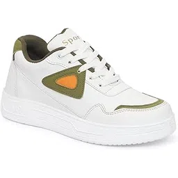 White Casual Walking Shoes with Orange Accents Comfortable Chunky Athletic Tennis Shoes for Unisex