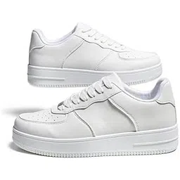 White Low-Top Sneakers for Men, Lace-Up Athletic Casual Shoes, Platform Design