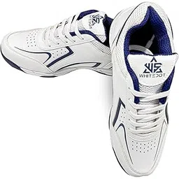 Whitedot Sports Cricket Stud Shoes for Men – White/Navy Blue | Lightweight & Durable Rubber Studs
