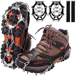 WIN.MAX Ice Snow Grip, Crampons Spike Shoes Ice Traction Cleats Anti Slip Boots Spikes for Footwear with 19 Stainless Steel Spikes for Walking Jogging Climbing Hiking, Moutaineering (Black, L)