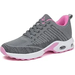 Women Air Cushion Running Shoes Lightweight Sport Lace Up Athletic Walking Shoes Breathable Athletic Tennis Gym Shoes Grey 8