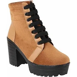 Women and Girls Casual Trendy Comfortable Suede Lace up Boots,Heel Boots Outdoor Winter, Holiday, College Wear Boots