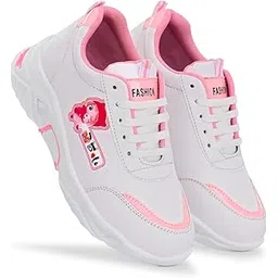 Women & Girls White Stylish Design Lace-up Lightweight and Comfortable Shoes for Parties, as Well as Gym Casual Sports Sneakers Shoes