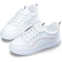Women & Girls White Stylish Design Lace-up Lightweight and Comfortable Shoes for Parties, as Well as Gym Casual Sports Sneakers Shoes