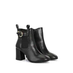 Women Ankle-Length Boots with Buckle Accent