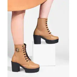 Women Ankle-Length Boots with Lace Fastening