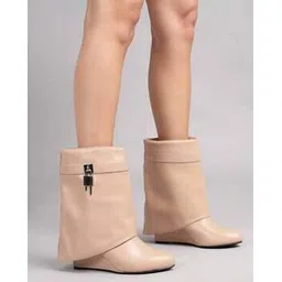Women Ankle-Length Boots with Padlock Detail