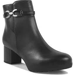Women Black Block Heel Buckle Detail Boots