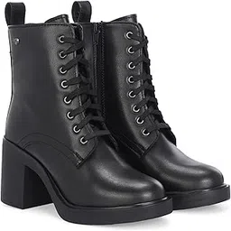 Women Black high heel Derby boots 66550