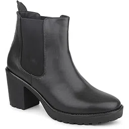 Women Black Mid Top Block-Heel Regular Boots Clog