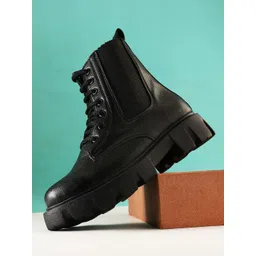 Women Black Mid Top Platform Heel Chunky Boots Boots For Women