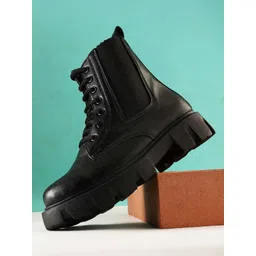 Women Black Mid Top Platform Heel Chunky Boots For Women