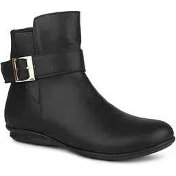 Women Black Mid-top Regular Flat Boots Clog