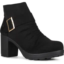 Women Black Party Wear Solid Pattern Round Toe Block Heel Ankle Boots Boots For Women