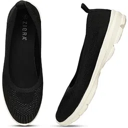 Women Black Slip-On Sneakers | Lightweight Casual Walking Shoes | Comfortable Bellies with Soft Sole (Pack of 1)
