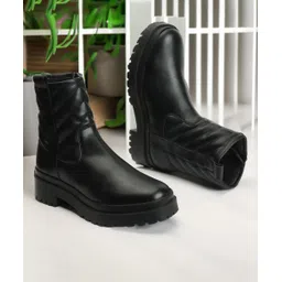 Women Black Solid Mid-Top Boots Boots For Women