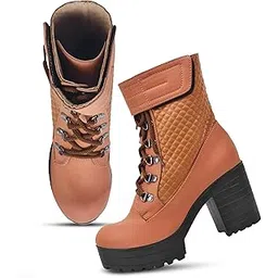 Women Block Heel Boot With Velcro Strap & Lace Up Style | Women's Ankle-Length Lace-Up Black Boots with Block Heel