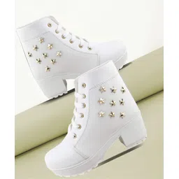 Women Block Heel Boots Synthetic Leather heels with star studs Boots For Women