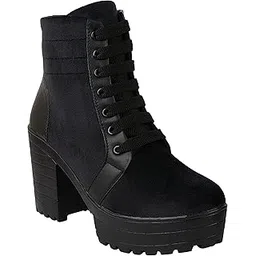 Women Block Heeled Lace Up Boot