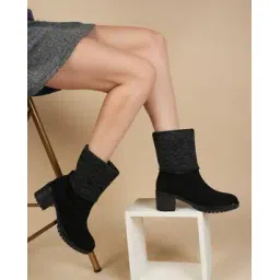 Women Block-Heeled Slip-On Boots