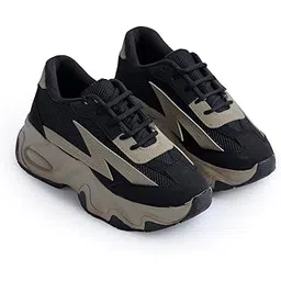Women Bold Black & Beige Lightning Sneakers Shoes High-Performance, Stylish, and Built for Comfort