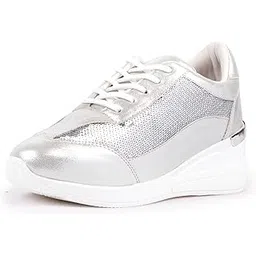 Women Casual & Party High Heel Sneakers I Cushioned Insole I Glittery & Embellished I Lightweight and Stylish Shoes for Girls CNV7065