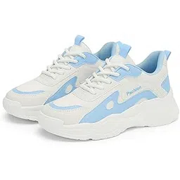 Women Casual Platform Sneakers - Comfortable White and Blue Lace-Up Sports Shoes for Everyday Wear