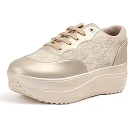 Women Casual Wedding & Party High Heel Sneakers I Cushioned Insole I Glittery & Mettalic Bridal Wear I Lightweight and Stylish Shoes for Girls LBCNV4047