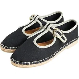 Women Catalonia Navy Blue Suede Mary Jane Flats | Lightweight Espadrille-Style Breathable Shoes with Adjustable Buckle | Soft Cushion Comfort for Office, Travel & Casual Fashion