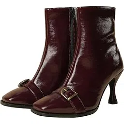 Women Cherry Red Square Toe Kitten Ankle Boots | Winter Short Boots with Side Zipper for Work, Party & Casual Wear