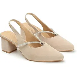 Women ComfortableBlock Heel Round Toe Strapless Fashion Shoes for Daily use, Office use, Casual use