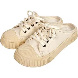 Women Elves Mule Sneakers | Lace-Up Canvas Slip-Ons with Cushioned Sole | Lightweight, Breathable, Stylish Footwear for Travel and Work
