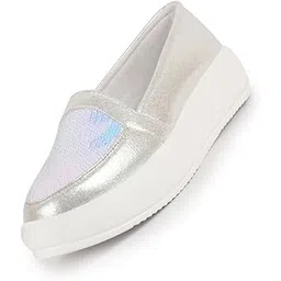 Women Embellished Slip On Ballerina | Sequin Panel Platform Loafers | Party Wedding Glitter Casual Sneaker Shoes | Memory Cusion Insole